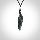 Hand carved black fern pendant. Handmade by NZ Pacific. Black fern necklace, jewellery from Australian black jade.